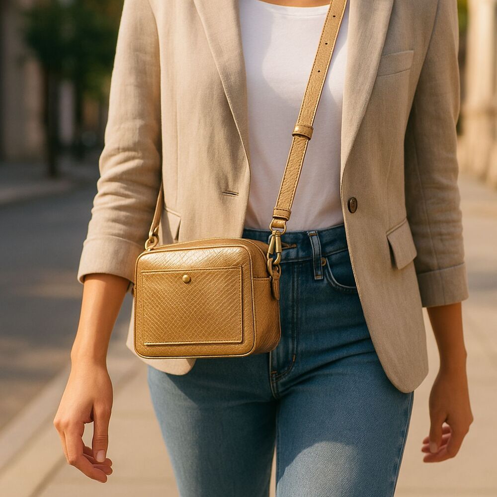 Madewell The Transport Camera Bag – Metallic Snake Leather, Compass Gold